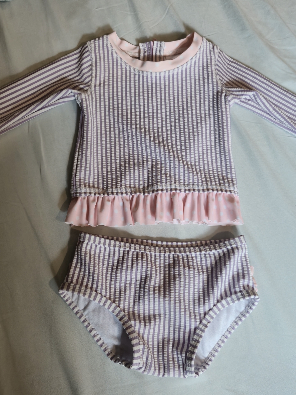 Ruffle Butts Pink & Lavender Striped Rash Guard Set